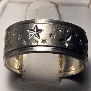 Etched Stars Band Vintage Sterling Silver Ring Sz 6.5
